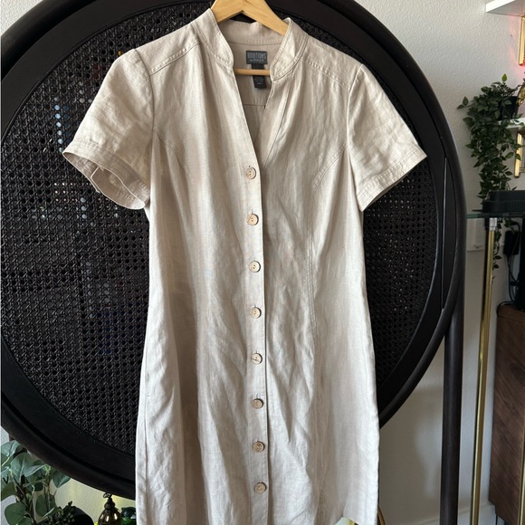 Chico's Khaki Linen Button Down Shirt Dress - Picture 3 of 11